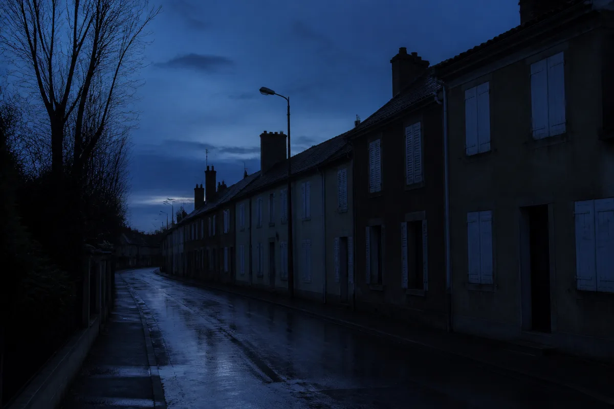 Rue résidentielle déserte plongée dans le noir un soir d&rsquo;hiver